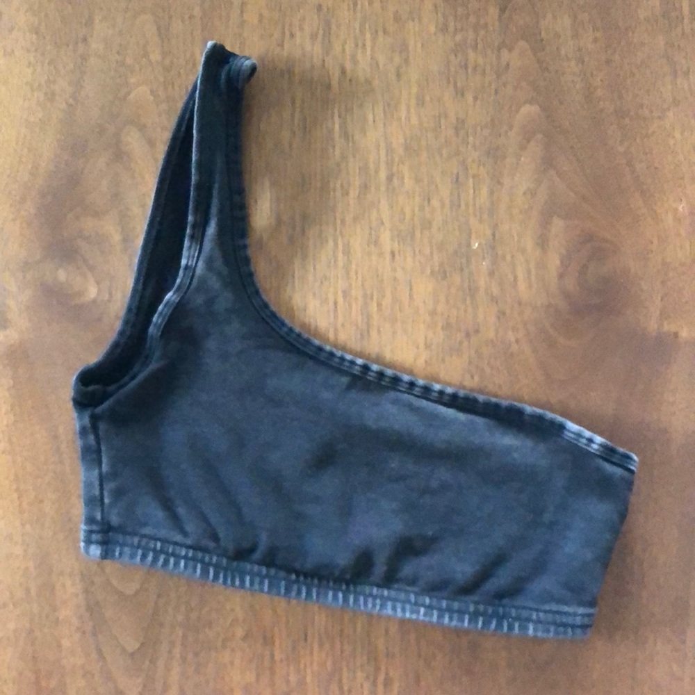 Aritzia Asymmetric One-Shoulder Bandeau in Washed Black